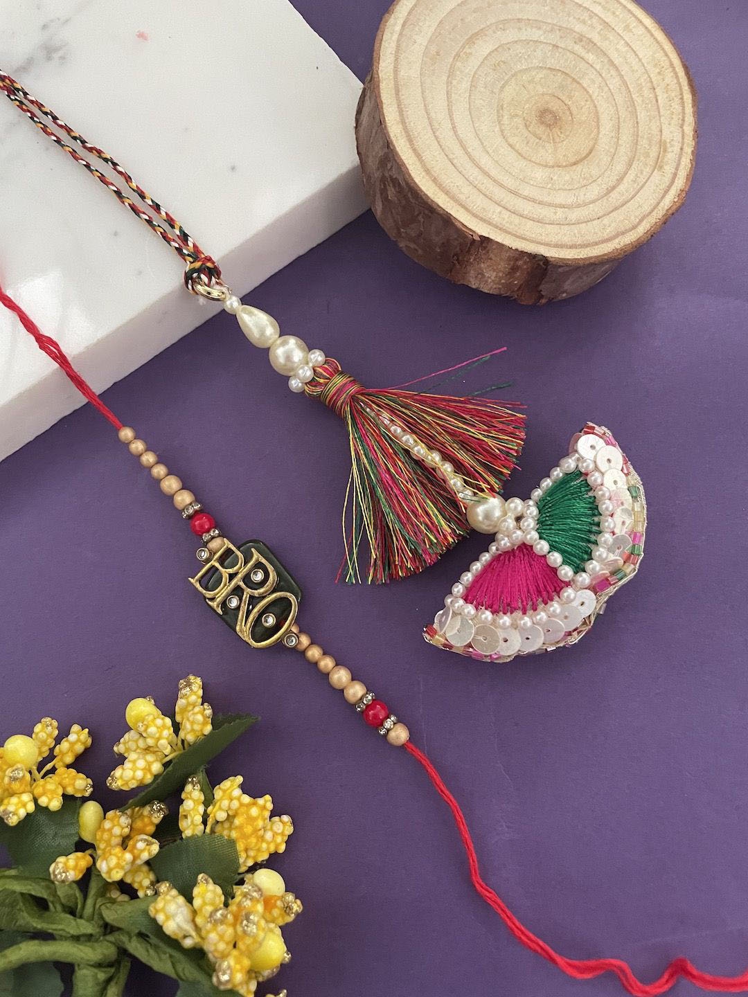 

Digital Dress Room Set Of 2 Beaded Thread Rakhi, Red