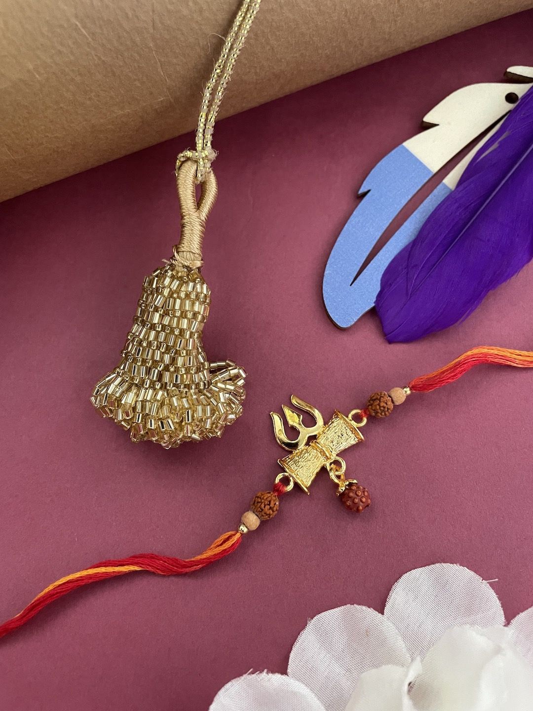 

Digital Dress Room Set Of 2 Trishul & Tassel Lumba Rakhi, Gold