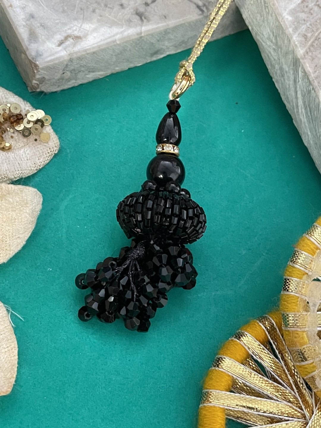 

Digital Dress Room Tassel Beaded Latkan Lumba Rakhi, Black