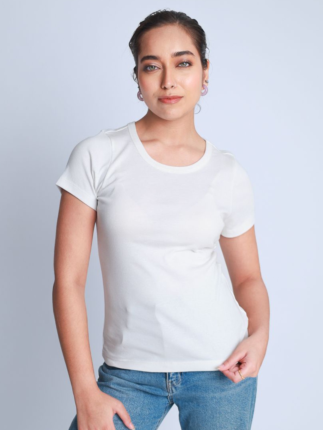 

Strong And Brave Women Ribbed Odor Free Casual T Shirt, White