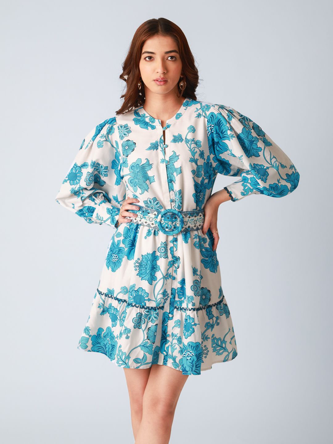 

Strong And Brave Women Floral Print Odor Free Regular Fit Skater Mini Dress, Blue