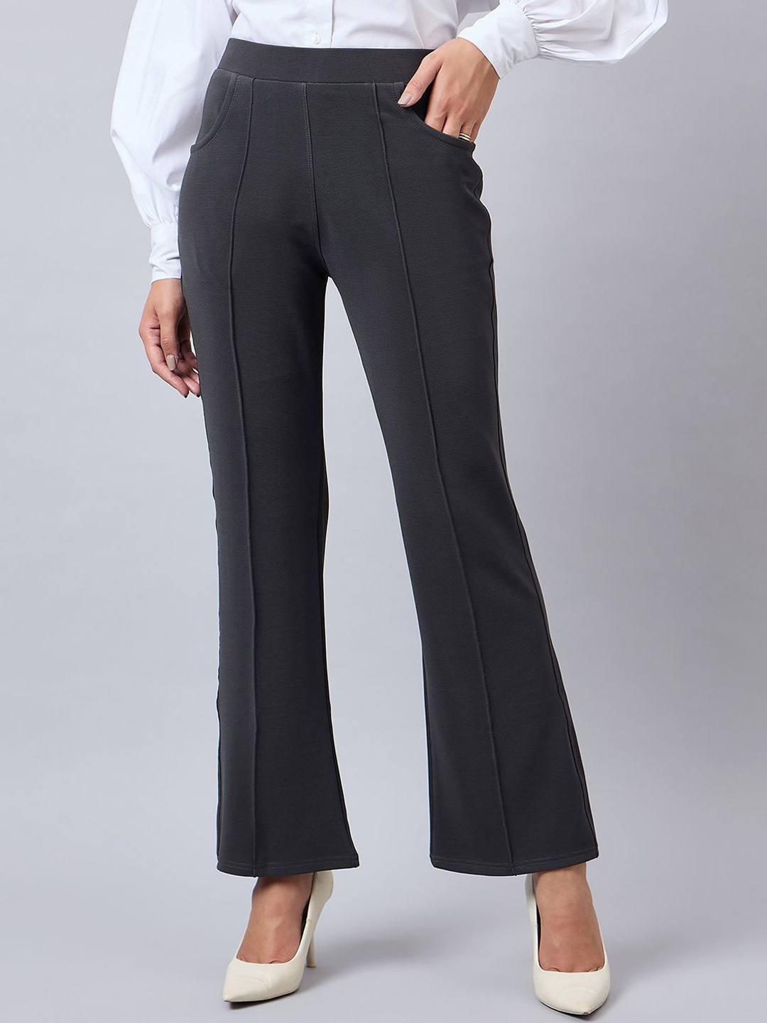 

Style Quotient Women Smart Flared Bootcut Trousers, Grey