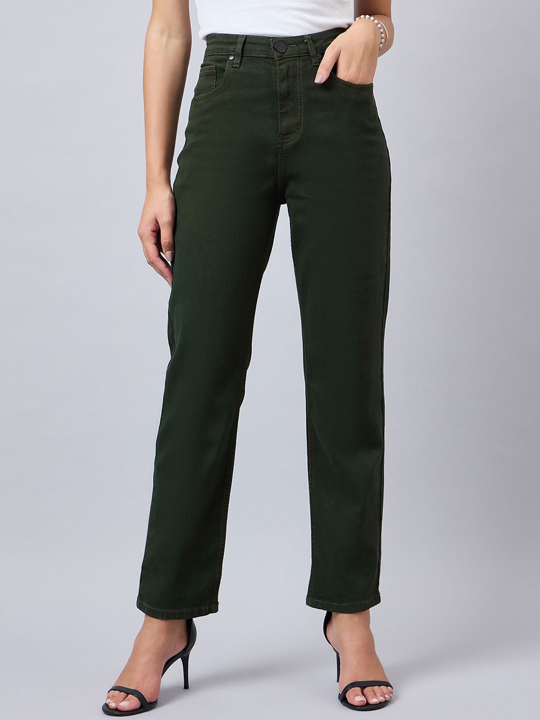 

Style Quotient Women Straight Fit High-Rise Stretchable Jeans, Olive
