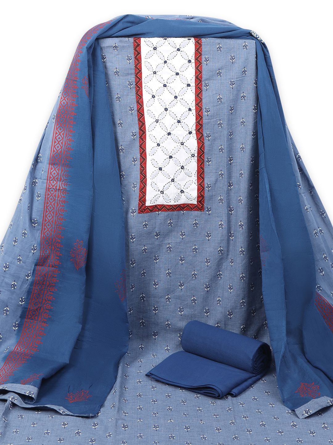 

KAMI KUBI Floral Printed Pure Cotton Unstitched Dress Material, Blue