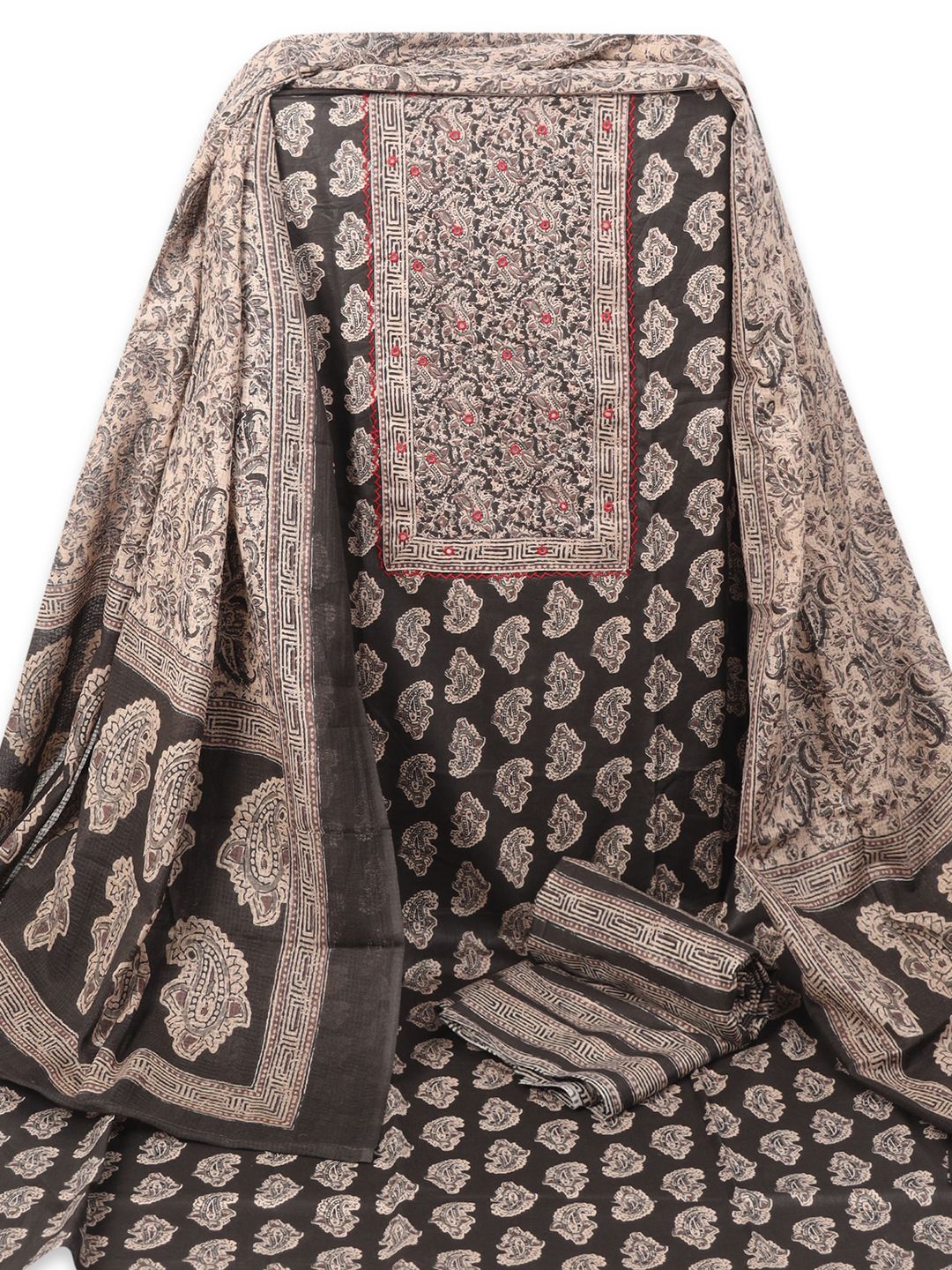 

KAMI KUBI Ethnic Motifs Prinred Unstitched Dress Material, Black