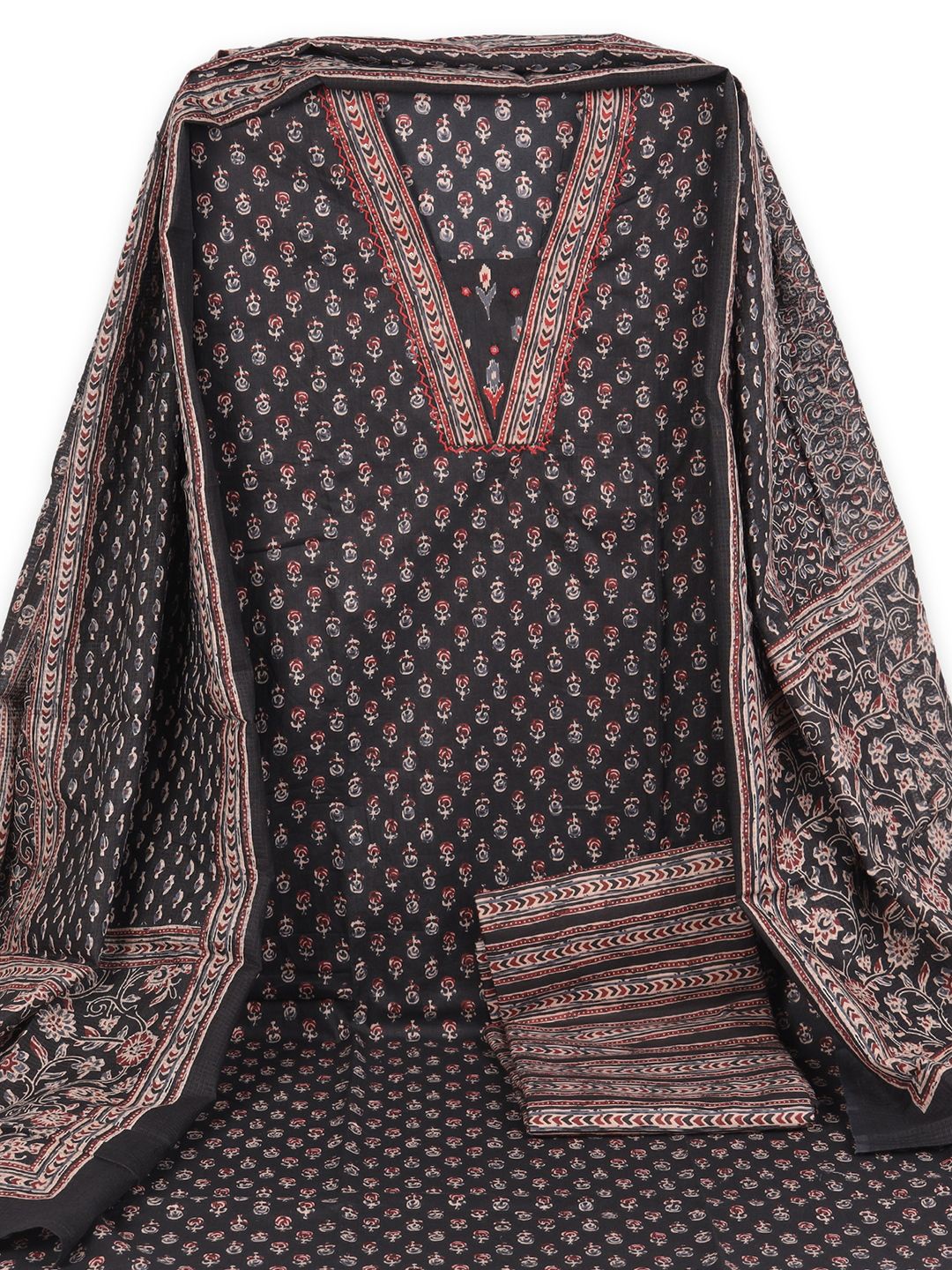 

KAMI KUBI Ethnic Motifs Printed Pure Cotton Unstitched Dress Material, Black