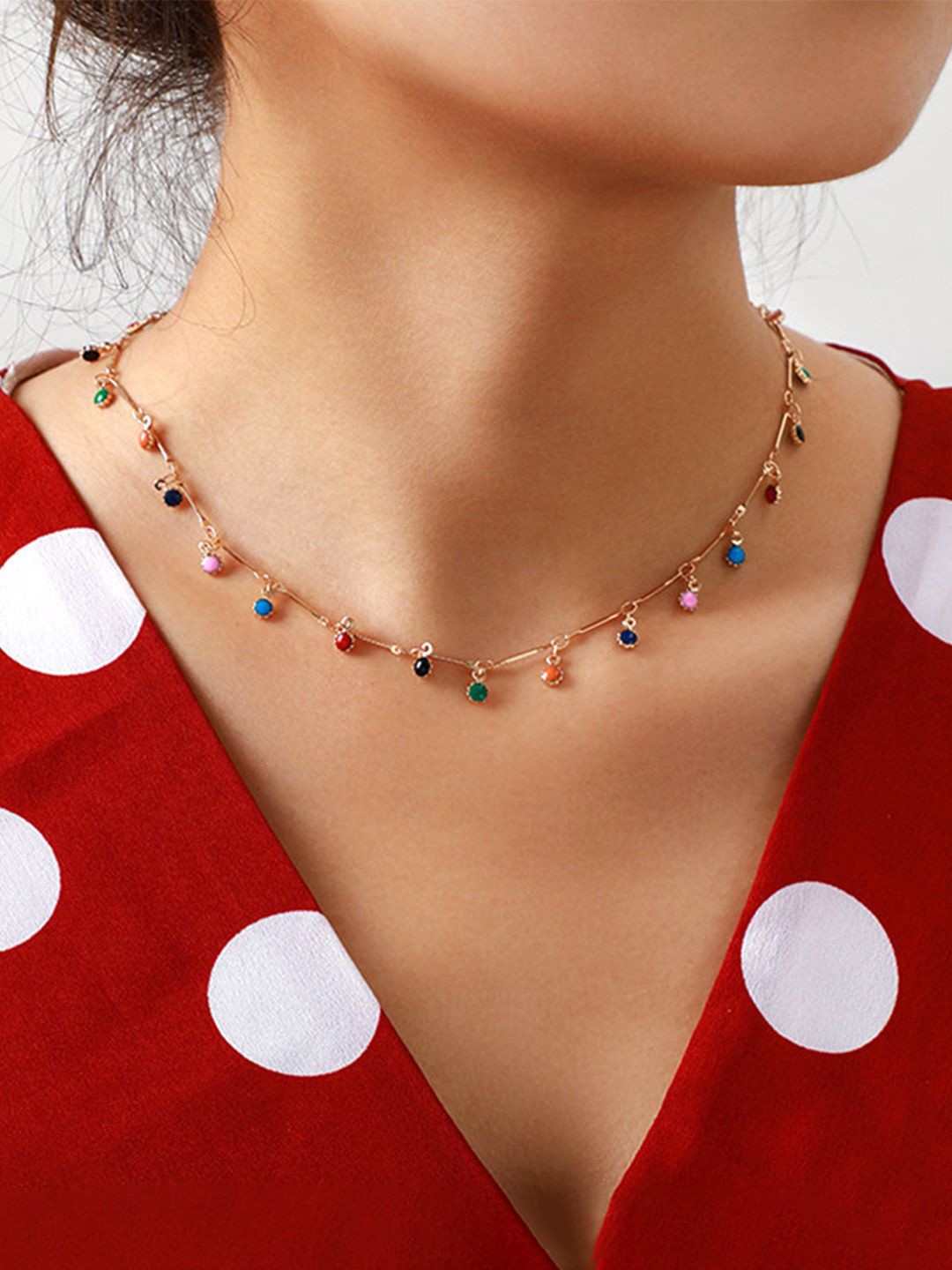 

Yellow Chimes Unisex Stone Studded Necklace, Gold