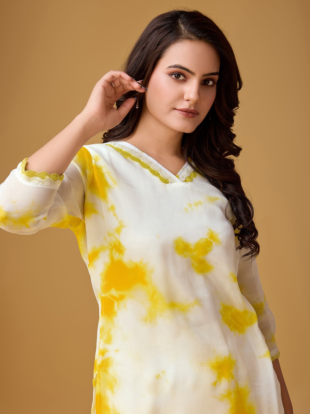 

HOUSE OF MIRA Tie & Dye Pure Cotton Top With Trousers, Yellow