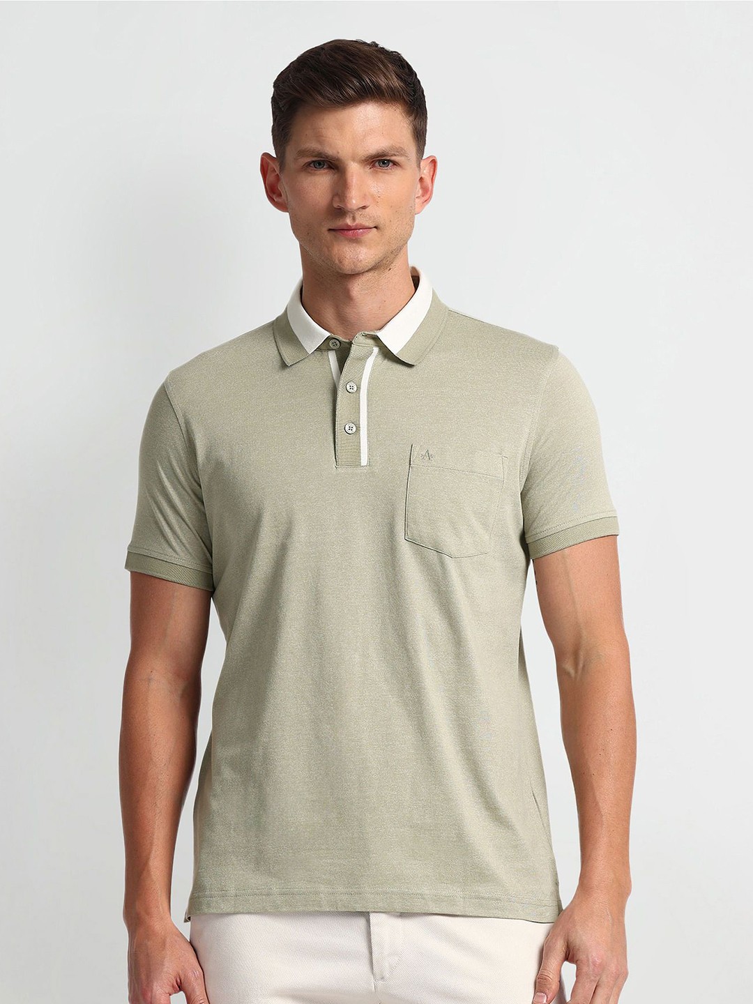 

Arrow Men Solid Polo Collar Pocket T-shirt, Beige