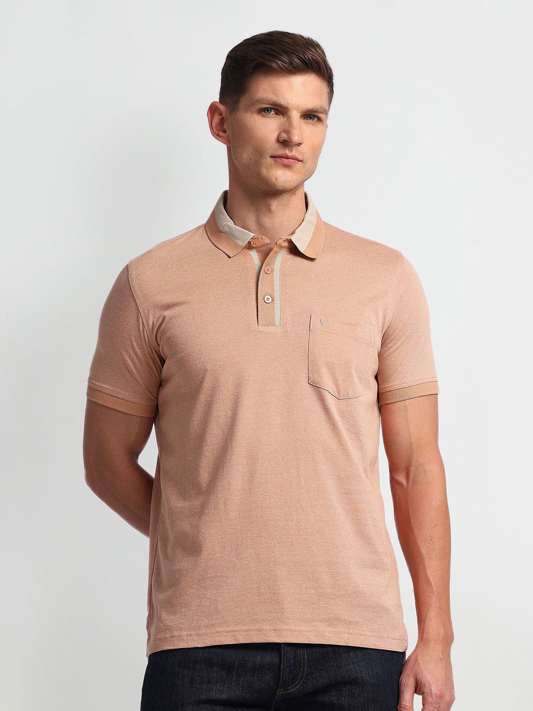 

Arrow Men Solid Polo Collar Pockets T-shirt, Pink