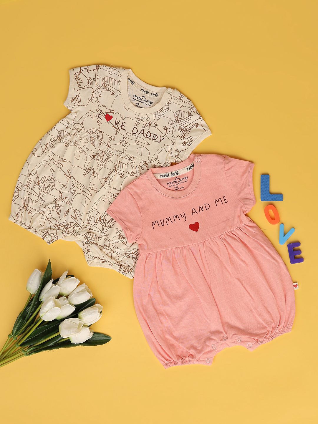 

V-Mart Infant Pack Of 2 Printed Cotton Rompers, Pink