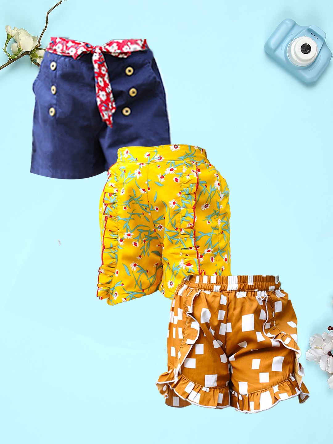 

Cutiekins Girls Floral Printed High-Rise Shorts, Blue
