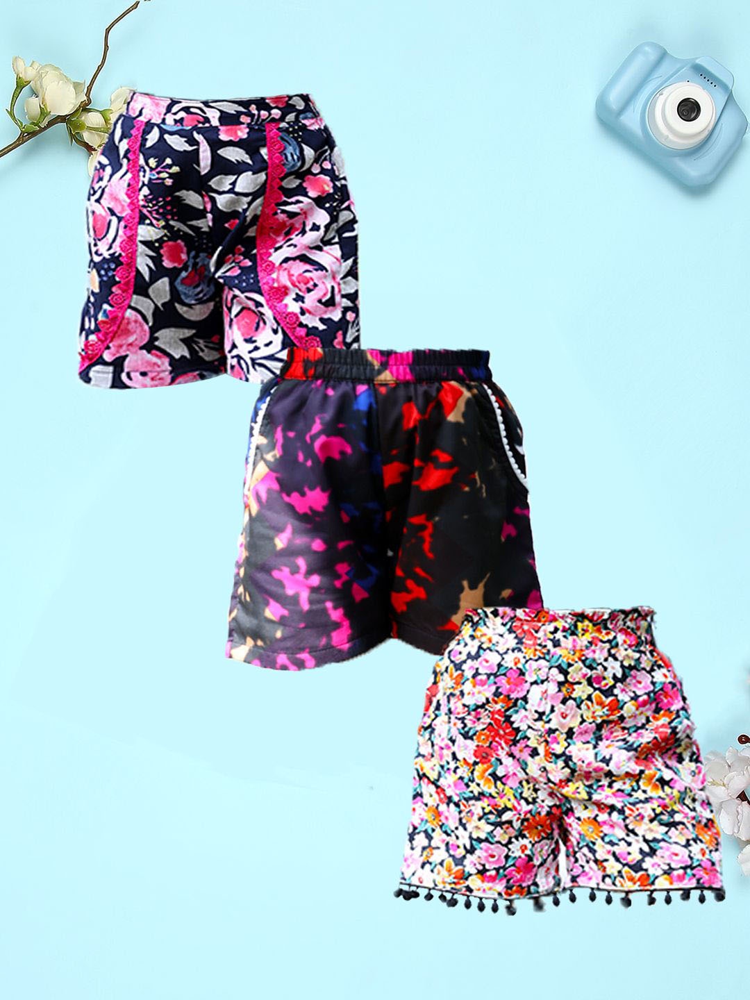 

Cutiekins Girls Floral Printed High-Rise Shorts, Blue