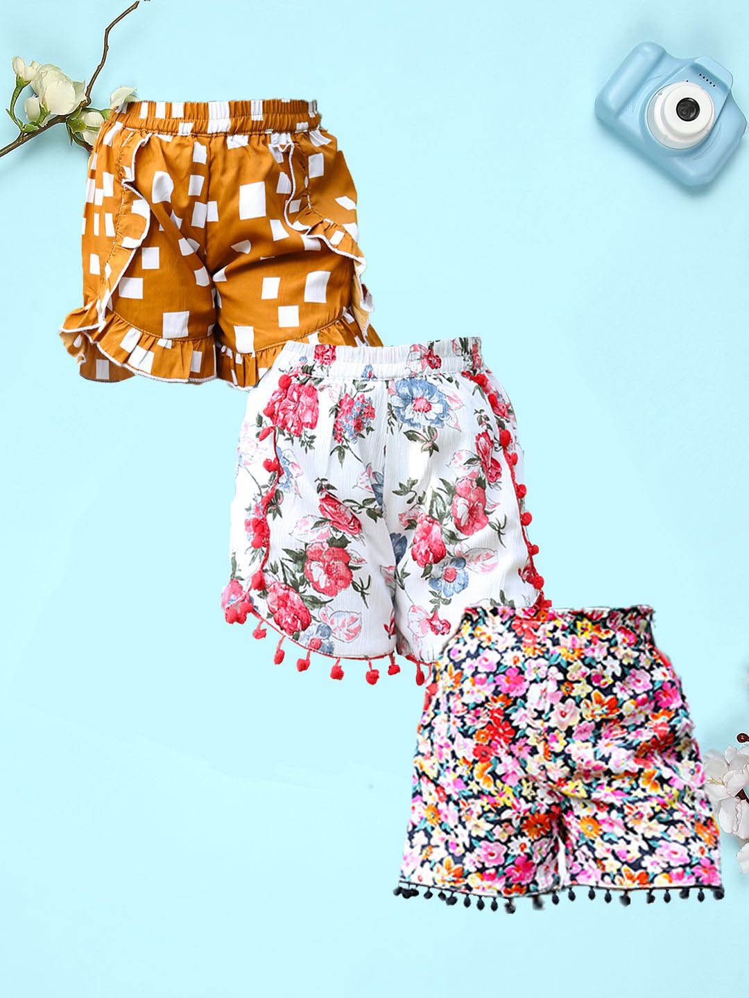 

Cutiekins Girls Floral Printed High-Rise Shorts, Multi