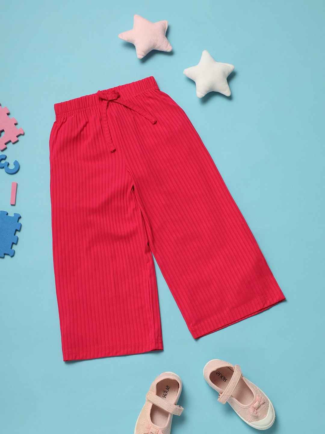 

V-Mart Girls Striped Cotton Palazzos, Red
