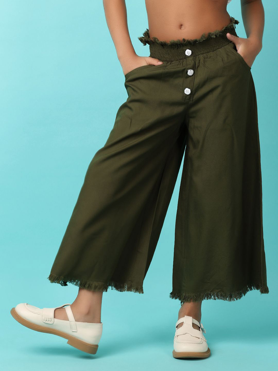 

V-Mart Girls Flared Palazzos, Olive