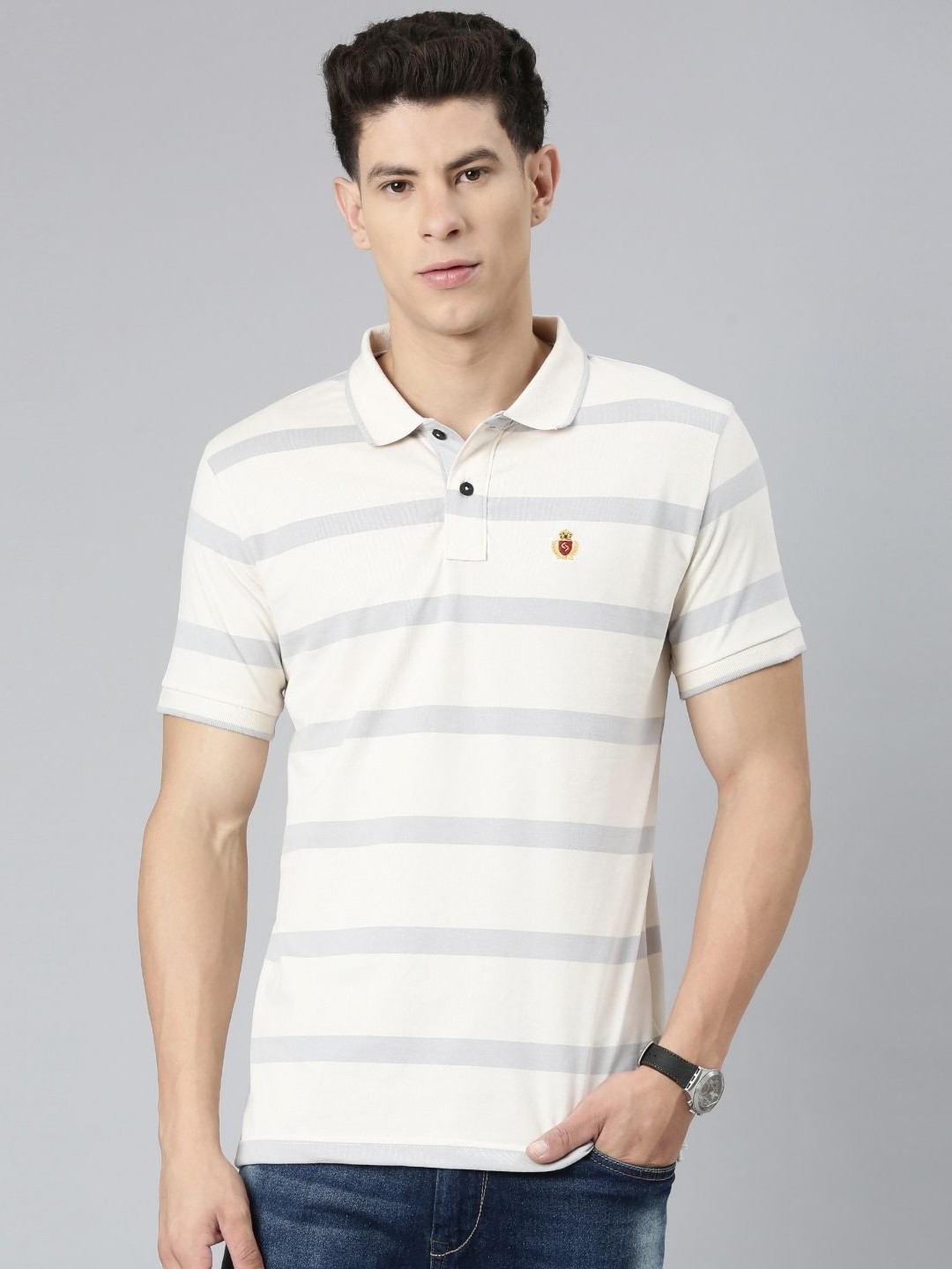 

Classic Polo Men Striped Polo Collar Slim Fit T-shirt, Yellow