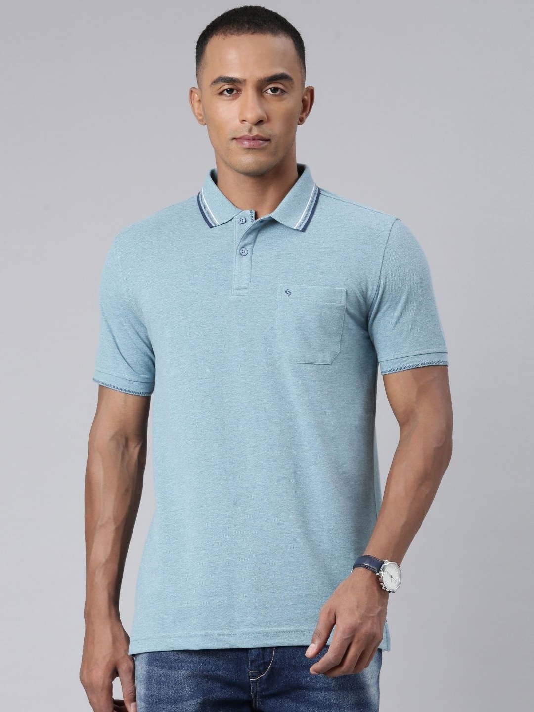 

Classic Polo Men Solid Polo Collar Pockets Slim Fit T-shirt, Blue