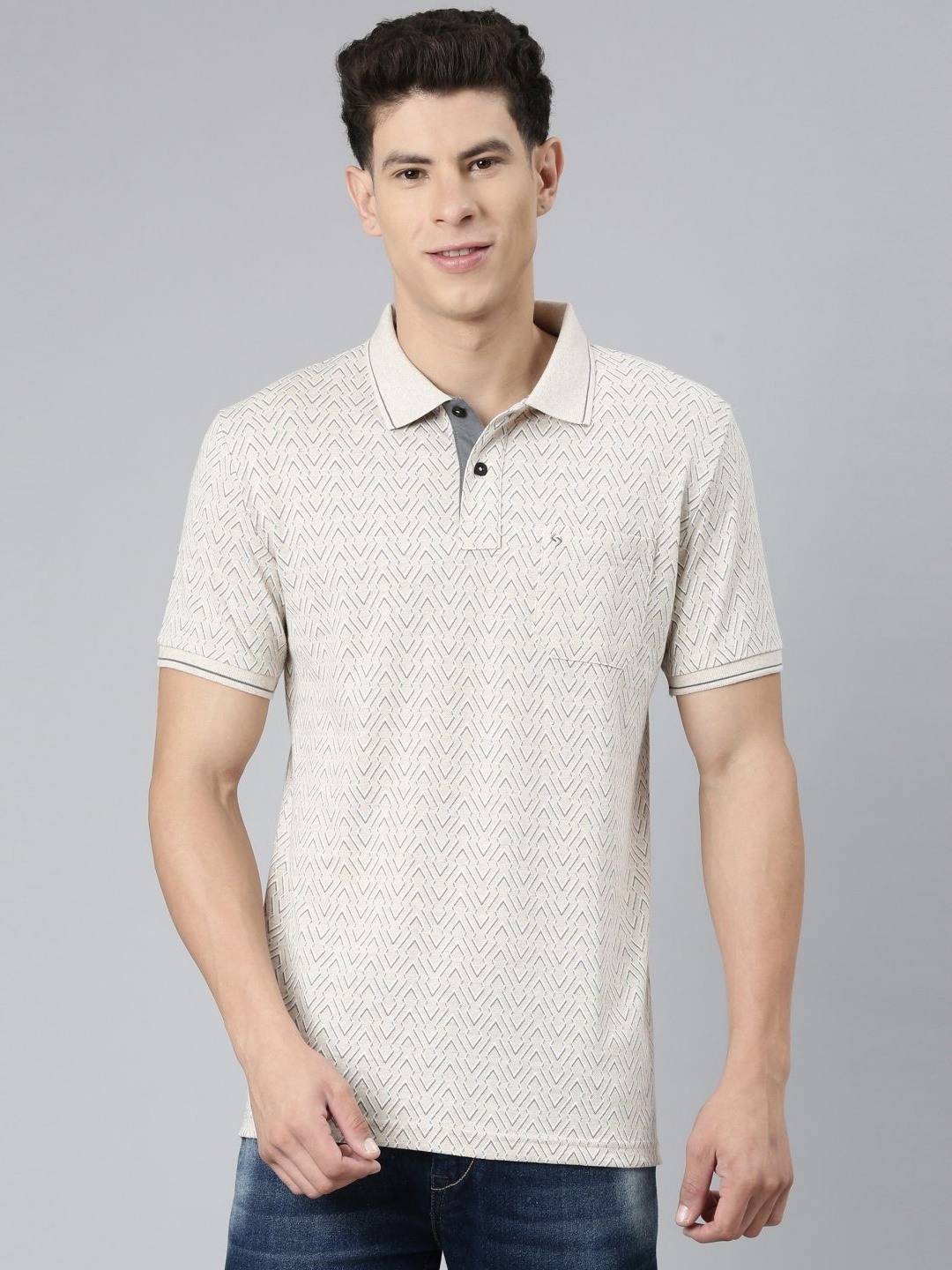 

Classic Polo Men Polo Collar Pockets Slim Fit T-shirt, Cream