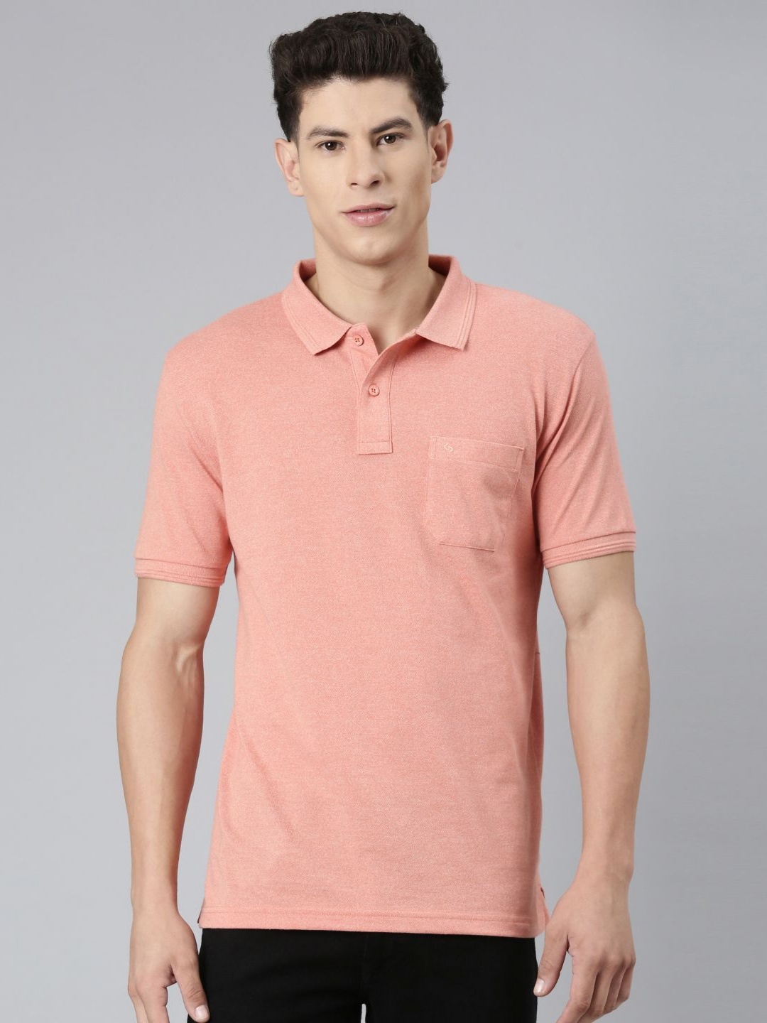 

Classic Polo Men Polo Collar Pockets Slim Fit T-shirt, Peach