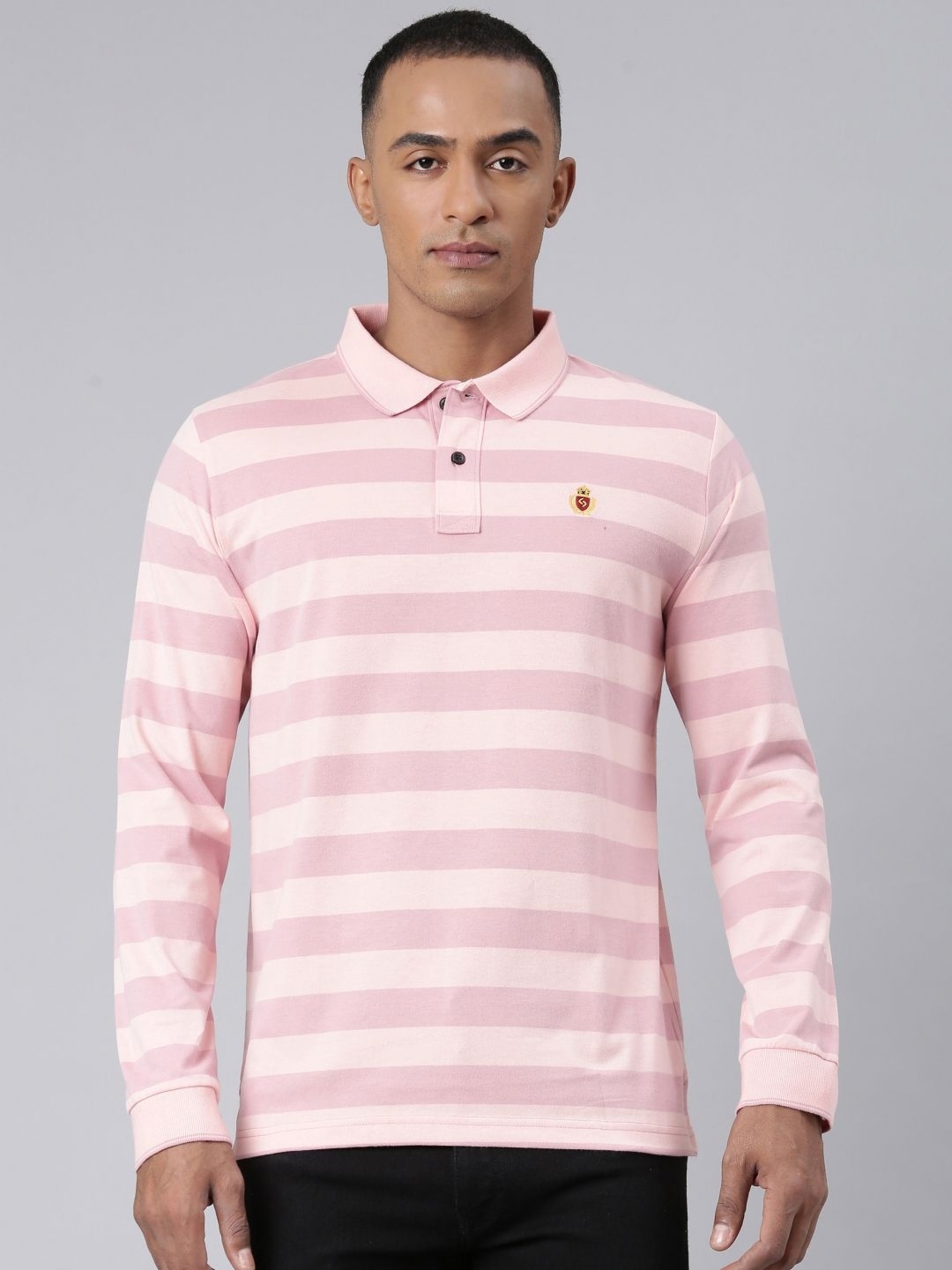 

Classic Polo Men Striped Polo Collar Slim Fit T-shirt, Pink