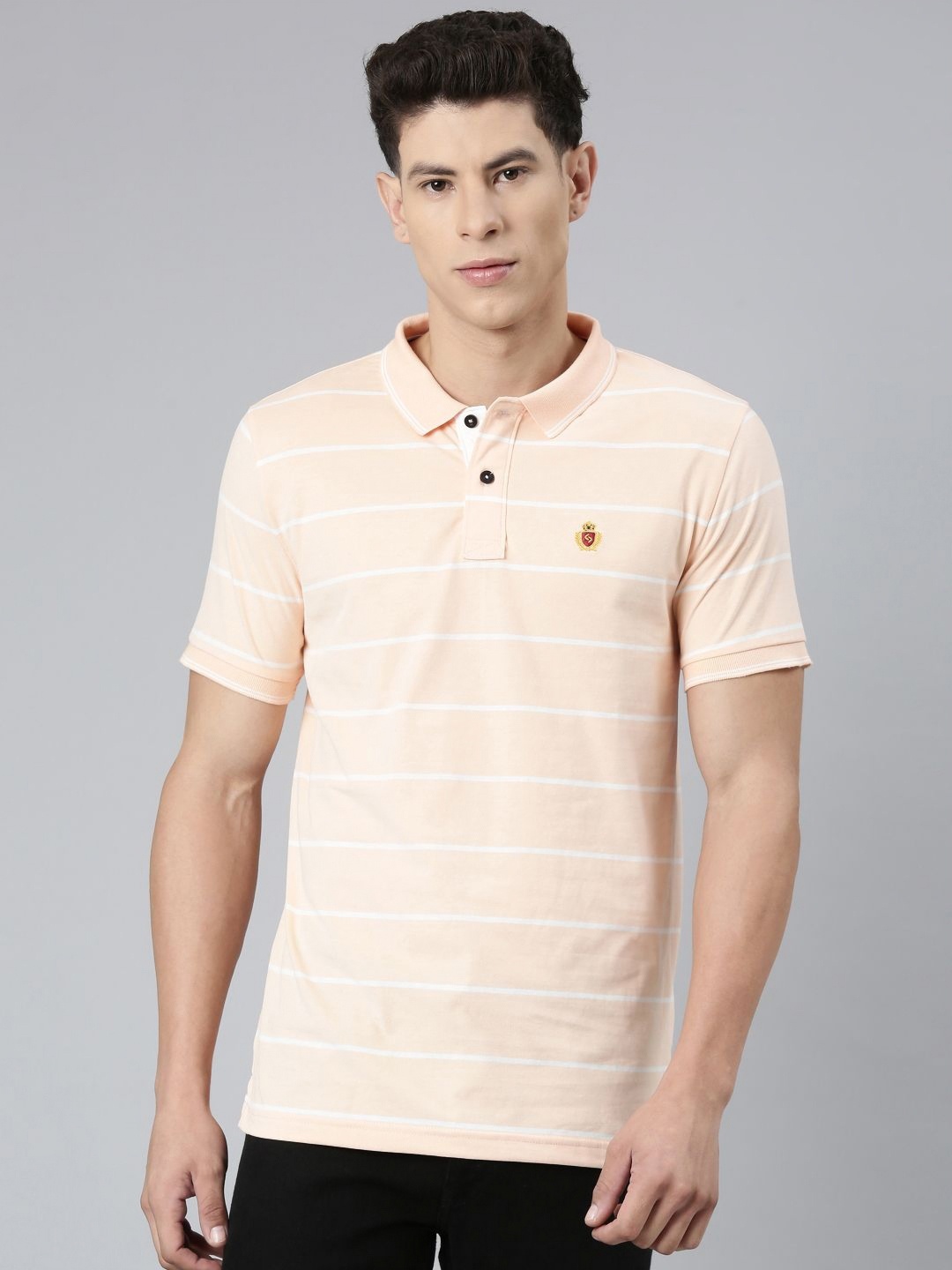 

Classic Polo Men Striped Polo Collar Slim Fit T-shirt, Orange