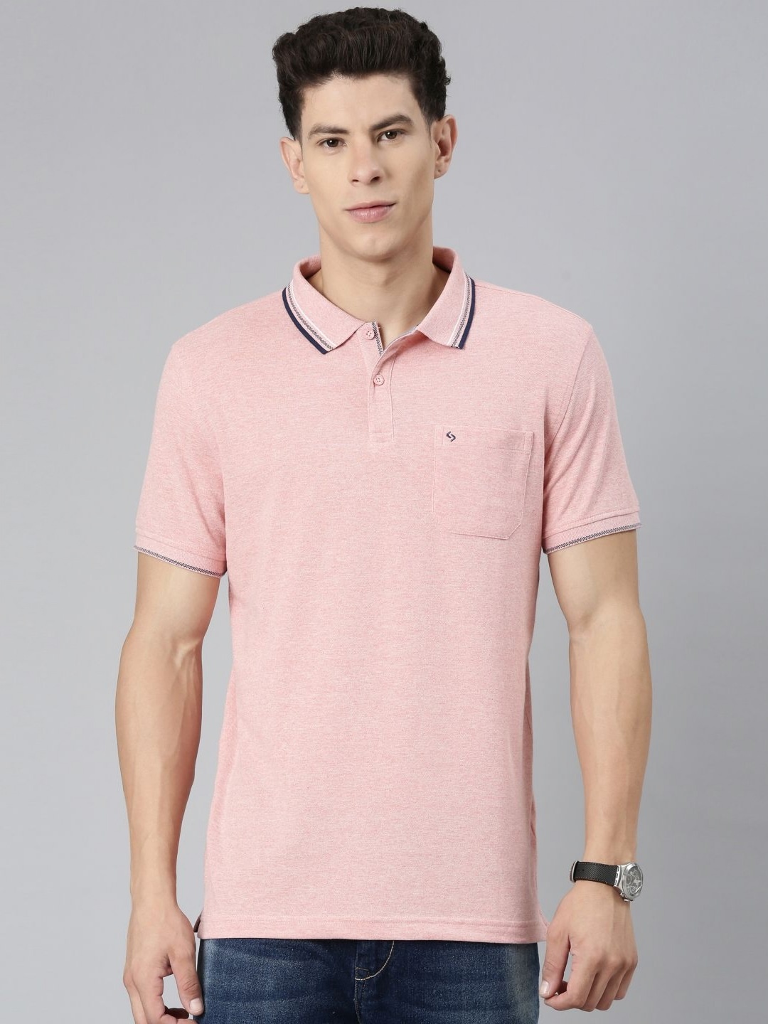 

Classic Polo Men Solid Polo Collar Slim Fit T-shirt, Pink