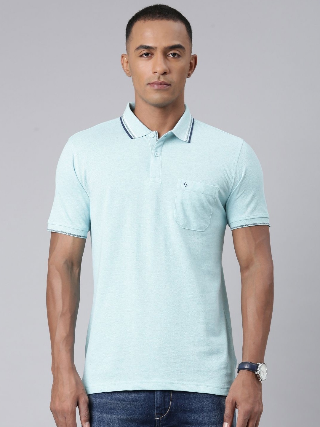 

Classic Polo Men Polo Collar Solid Slim Fit T-shirt, Blue
