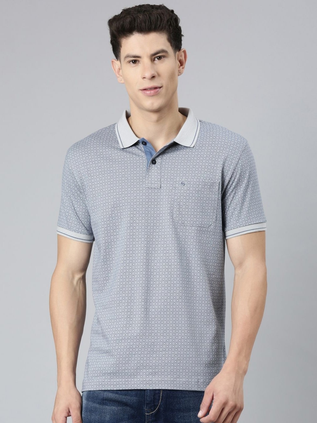 

Classic Polo Men Polo Collar Printed Slim Fit T-shirt, Grey