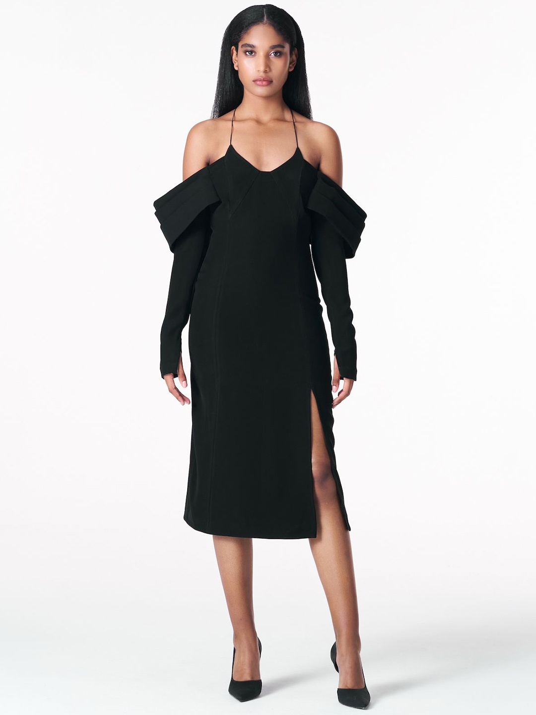 

28 MOONS Cold-Shoulder Sheath Midi Dress, Black