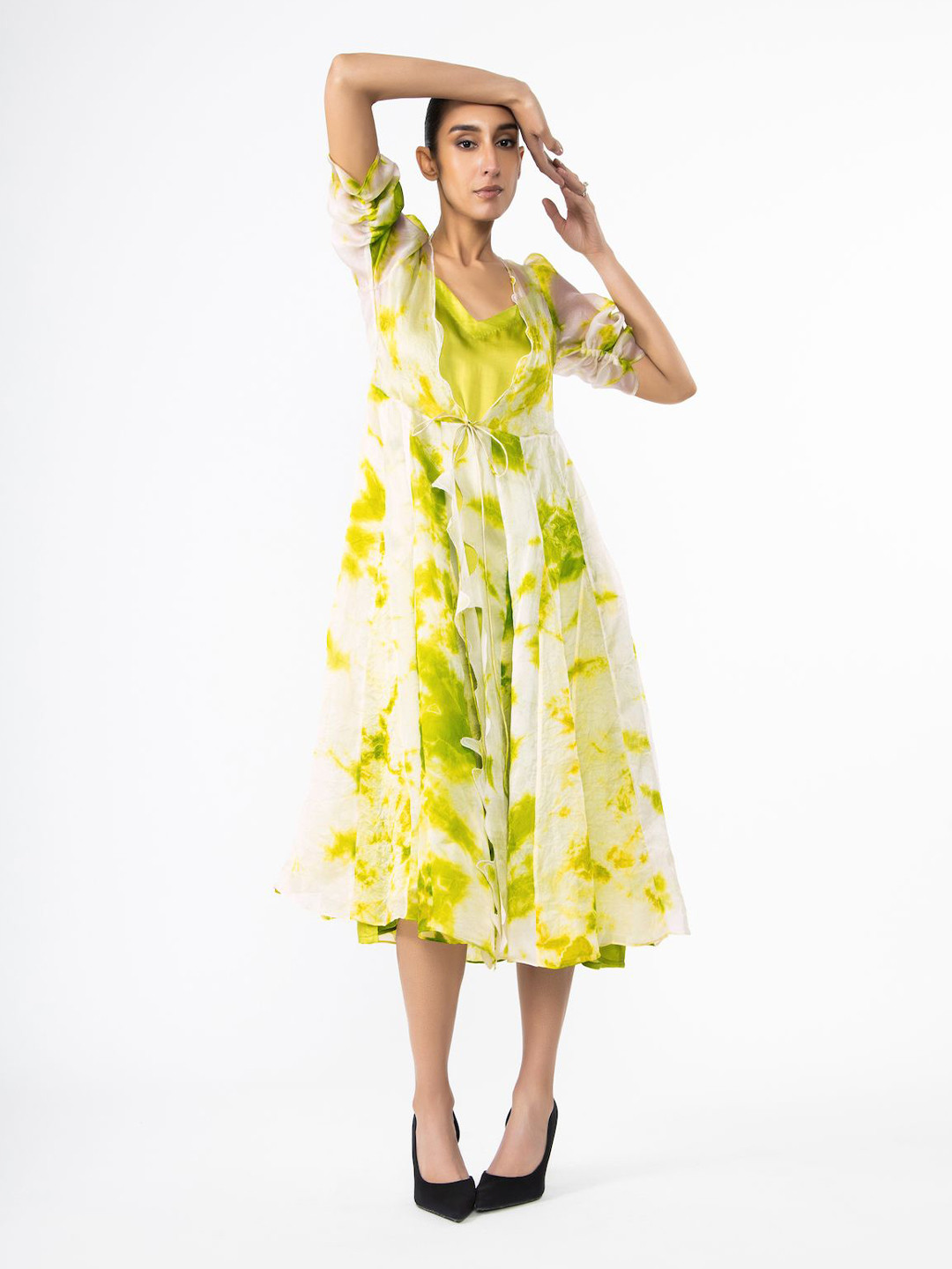 

28 MOONS Women Floral Print A-Line Midi Dress, Green