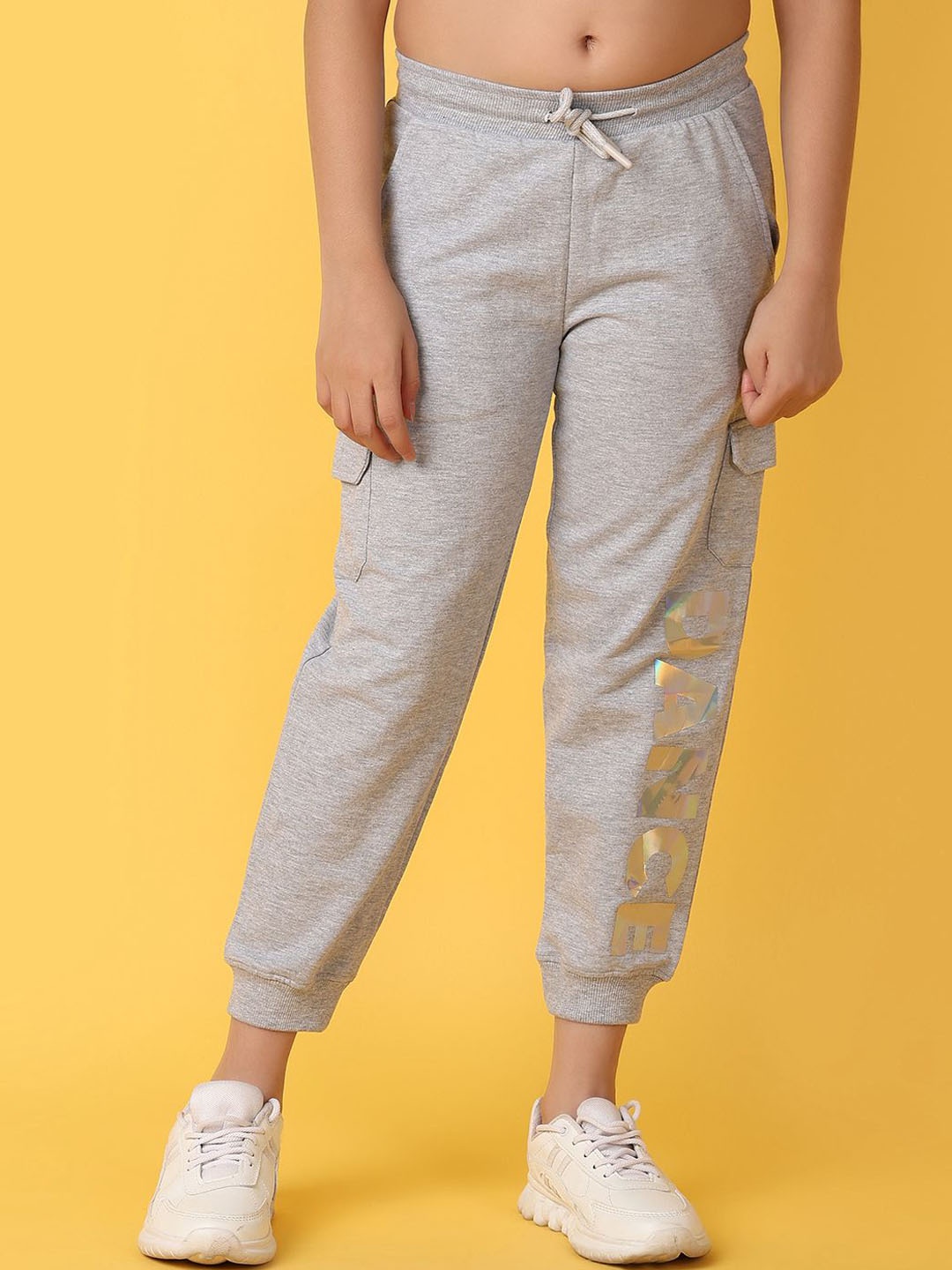

V-Mart Girls Printed Cotton Slim Fit Mid Rise Joggers, Grey
