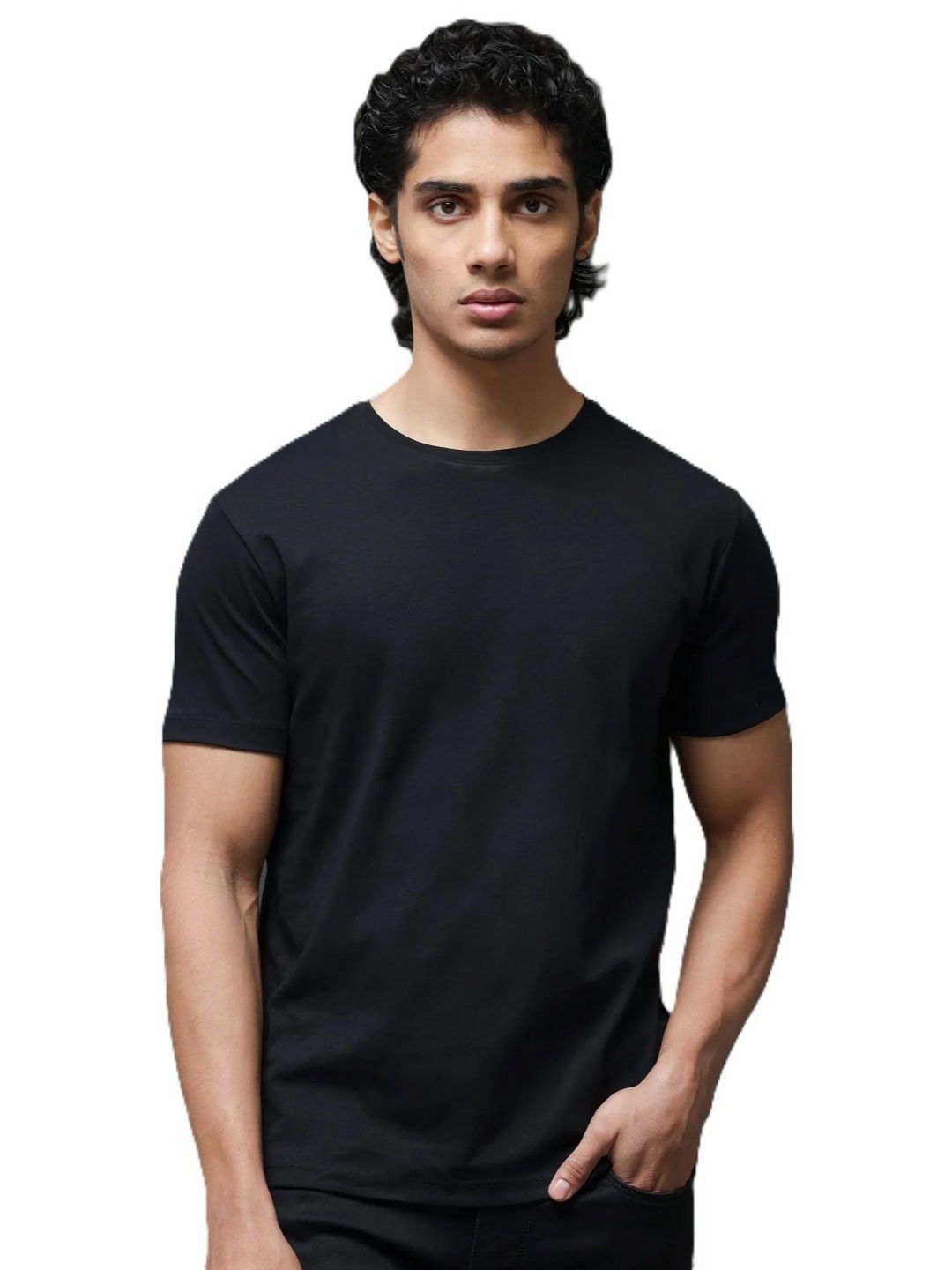 

TrulyFeb Men Raw Edge T-shirt, Black