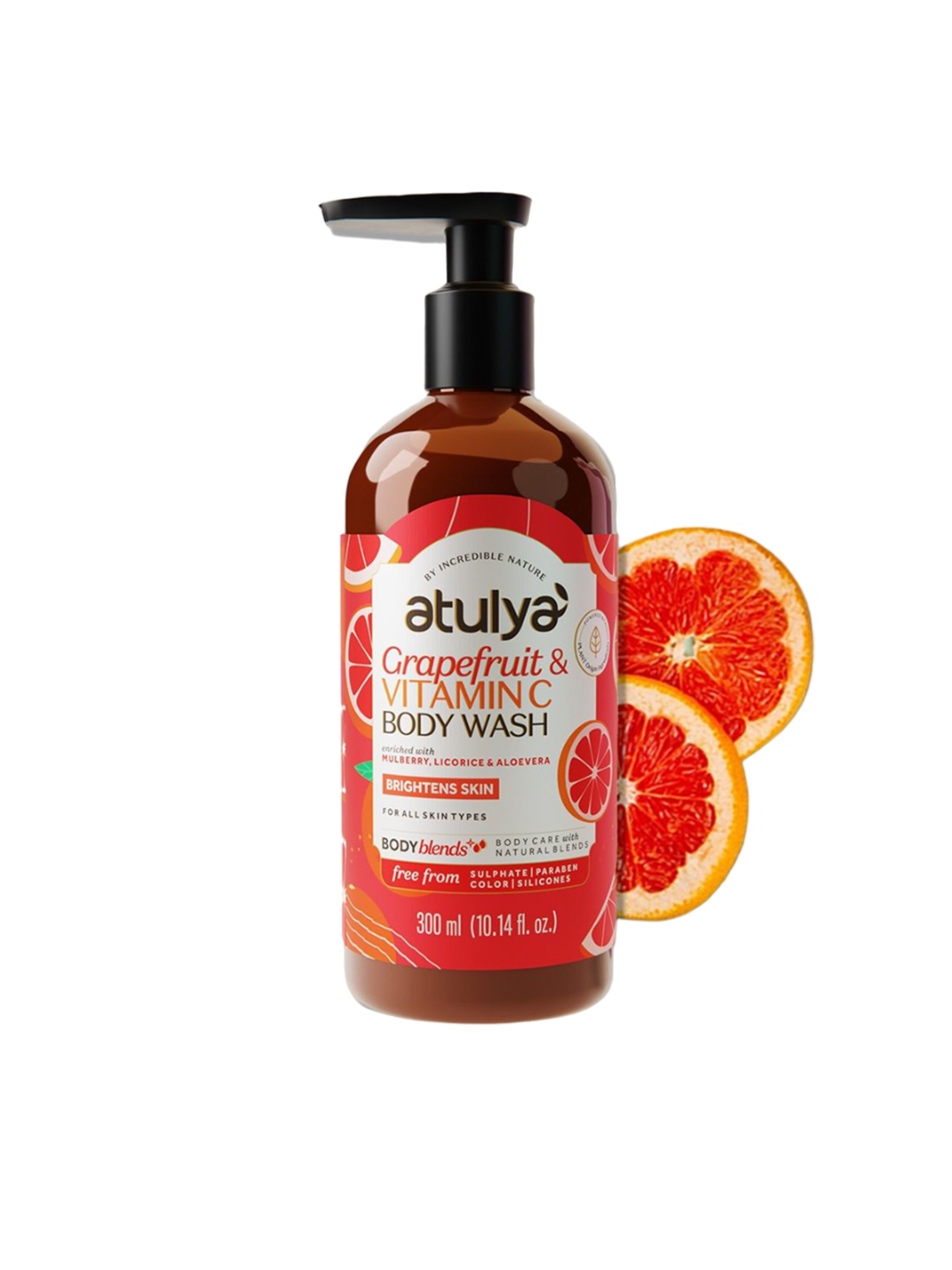 

Atulya Grapefruit & Vitamin C Body Wash SLS Free- Hydrates & Nourishes- 300ml, Rose