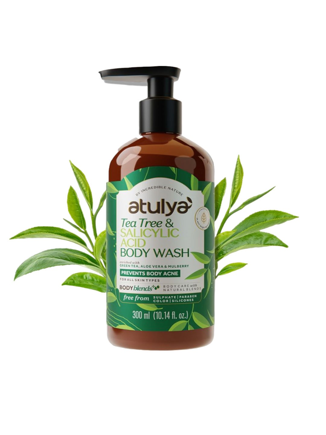 

Atulya Tea Tree & Salicylic Acid Body Wash SLS Free-Unclogs Pores- 300ml, Green