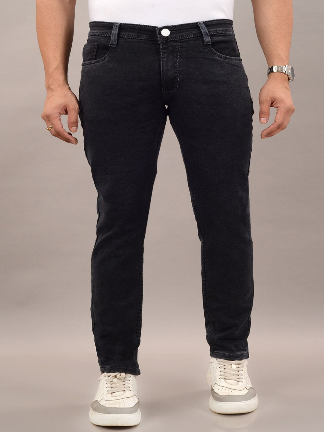 

VILLAIN Men Jean Slim Fit Stretchable Jeans, Black