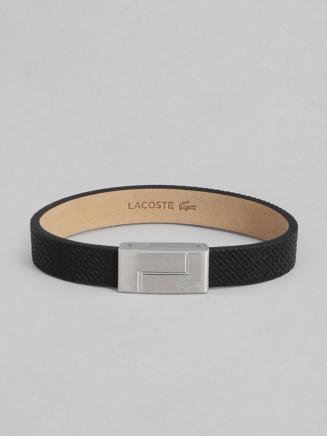 

Lacoste Men Monogram Leather Wraparound Bracelet, Black