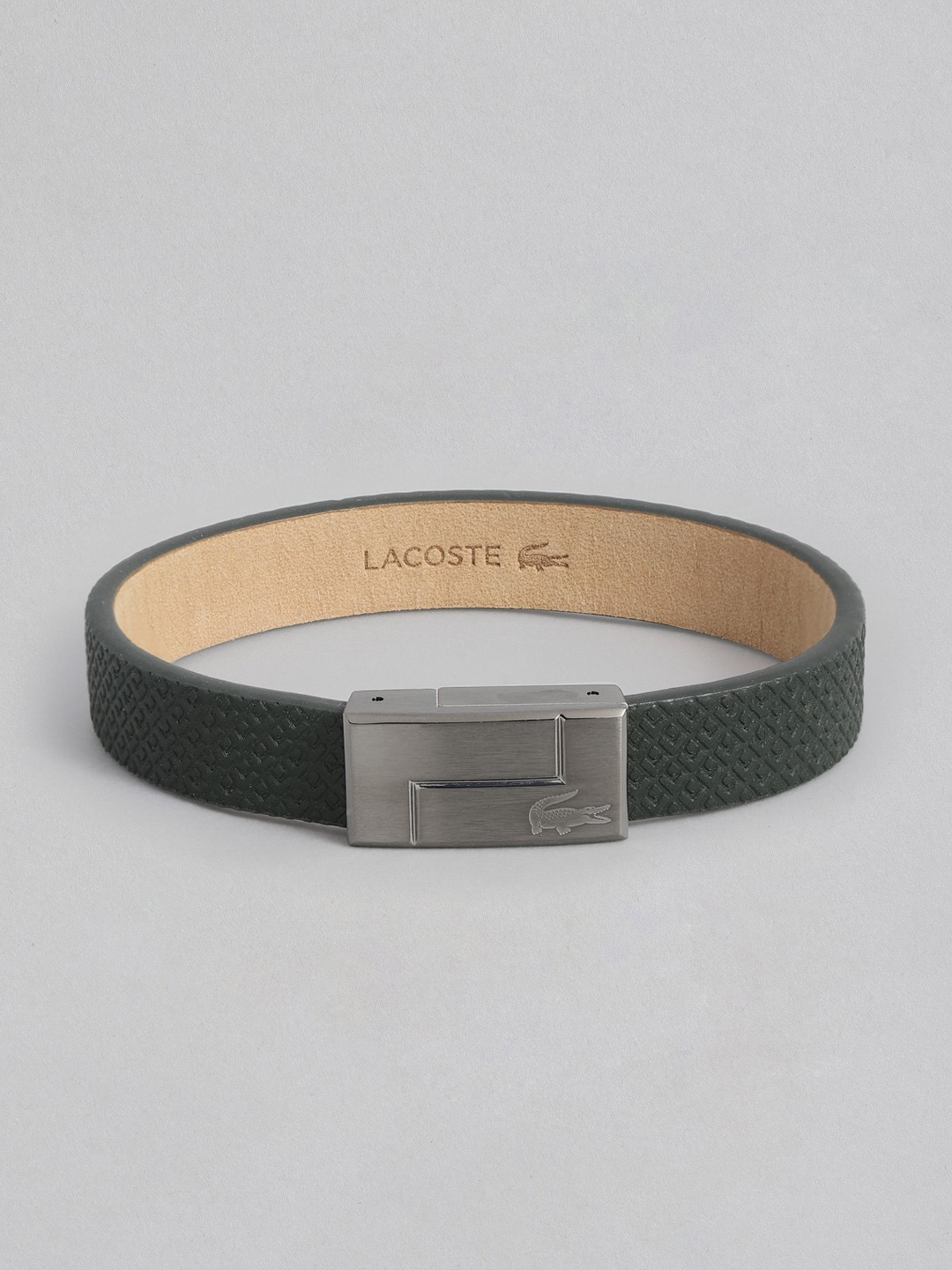 

Lacoste Men Monogram Leather Wraparound Bracelet, Grey