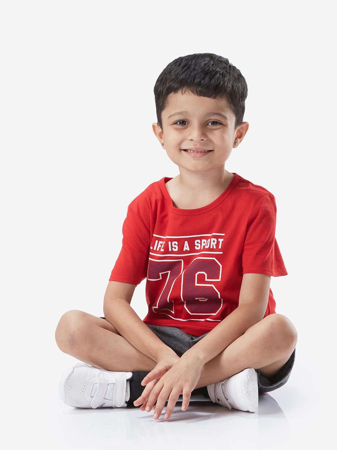 

Domyos By Decathlon Boys Varsity Printed Pure Cotton T-shirt, Red