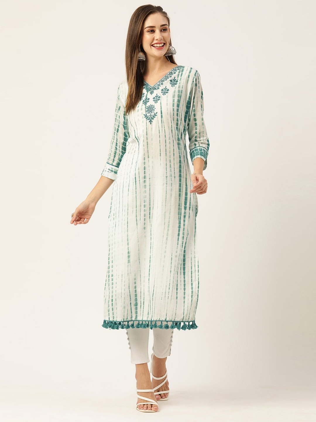 

ODETTE Embroidered Cotton Straight Kurta, White