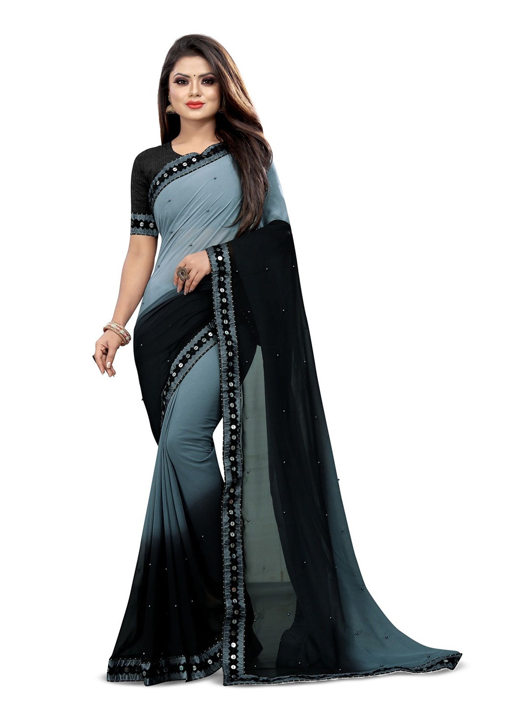 

fashionDay Ombre Mirror Work Saree, Black