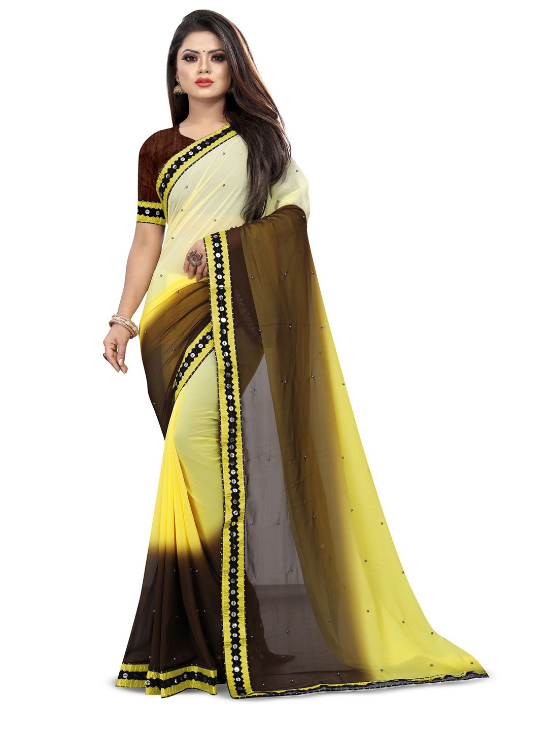 

fashionDay Colourblocked Embroidered Saree, Yellow