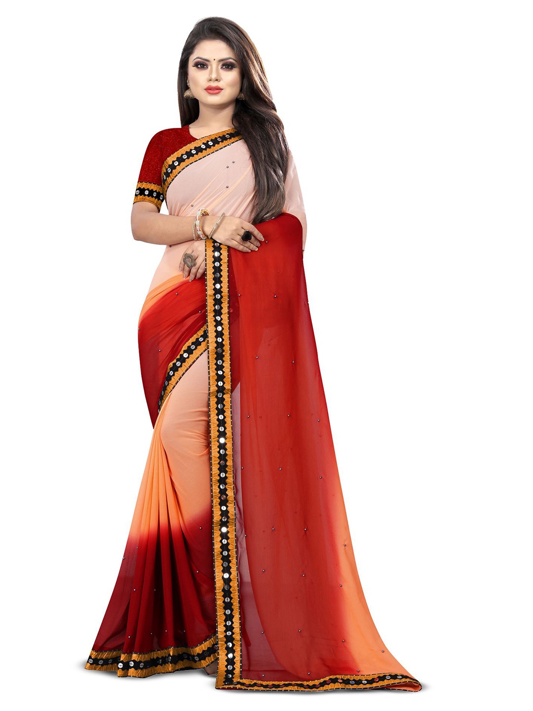 

fashionDay Ombre Mirror Work Saree, Maroon