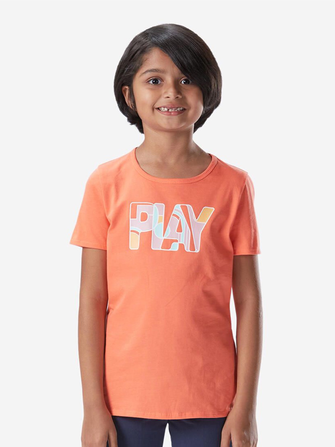 

Domyos By Decathlon Girls Typography Printed Cotton T-shirt, Orange