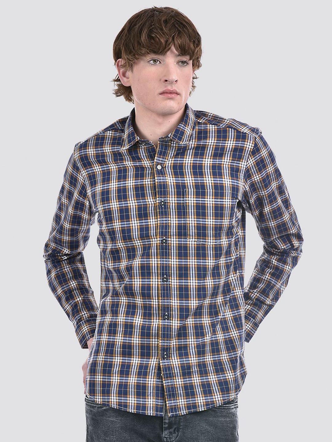 

Numero Uno Men Checkered Slim Fit Shirt, Blue