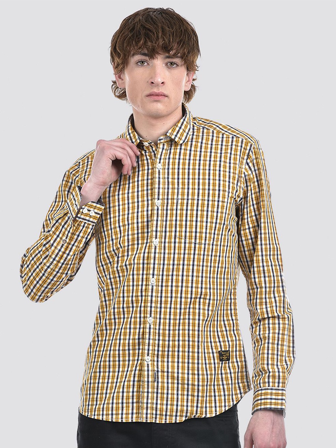 

Numero Uno Men Checkered Slim Fit Shirt, Yellow