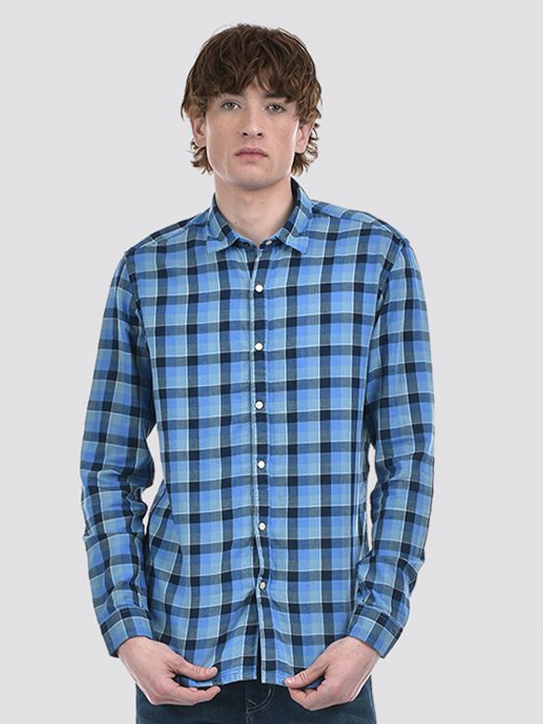 

Numero Uno Men Checkered Slim Fit Shirt, Blue