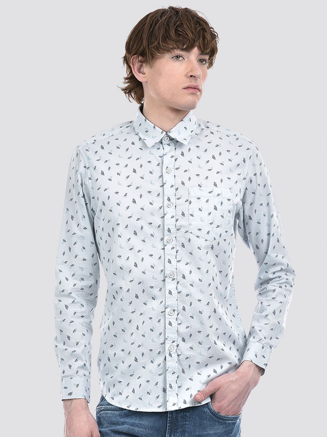 

Numero Uno Men Tropical Print Slim Fit Shirt 8905136457822, Grey