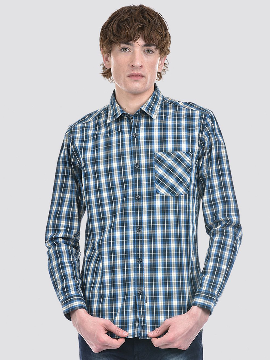 

Numero Uno Men Checkered Slim Fit Shirt 8905136360061, Blue