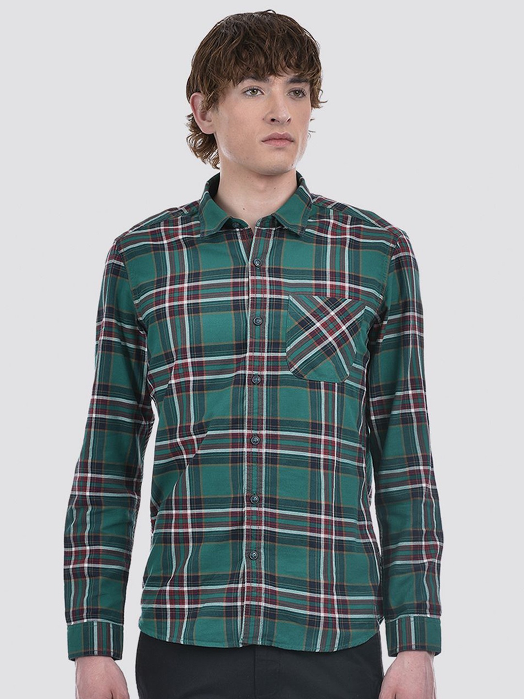 

Numero Uno Men Checkered Slim Fit Shirt, Olive